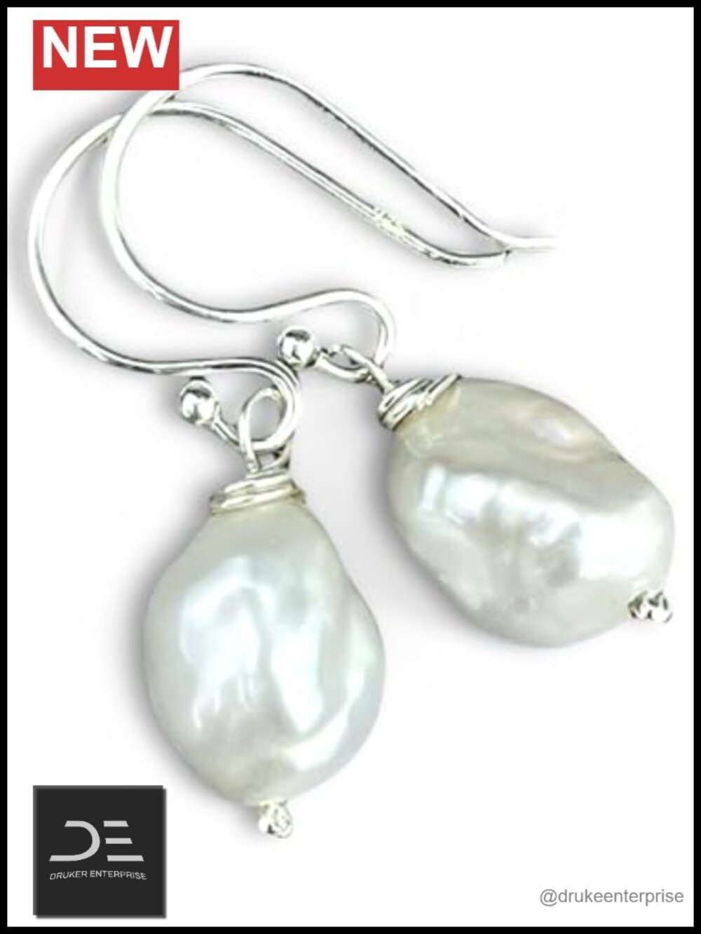 Sterling Silver Freshwater Pearl Drop Earrings, Hypoallergenic Waterproof,